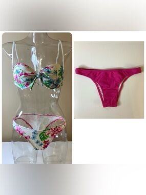 Recco Size Large Floral & Dk Pink Bikini Set, Made in Brazil, New With Tags